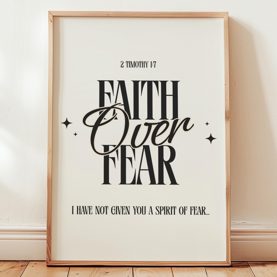 Faith Over Fear Scripture 2 Timothy 1 7 Cream Typography Poster