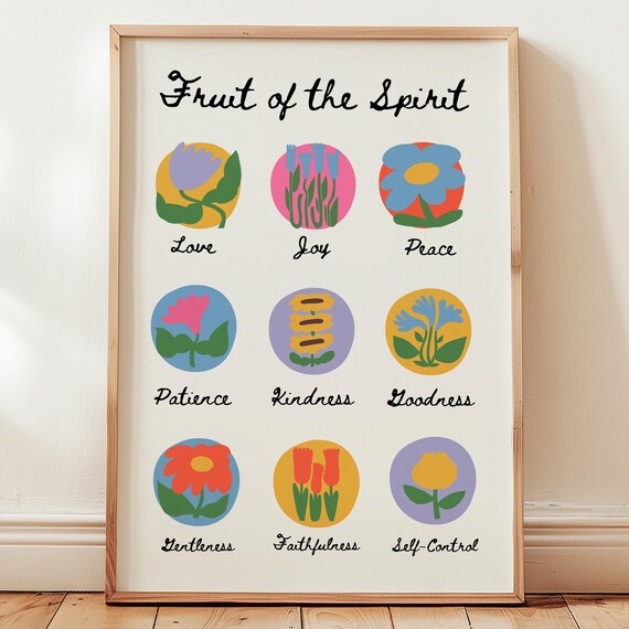 Fruit Of The Spirit Scripture Art Print Colorful Catholic Wall Decor