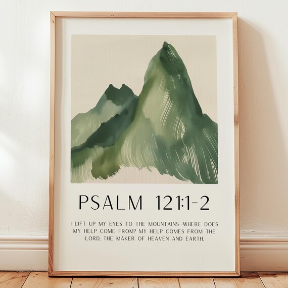 Psalm 121 Mountain Watercolor Bible Verse Scripture Decor Poster
