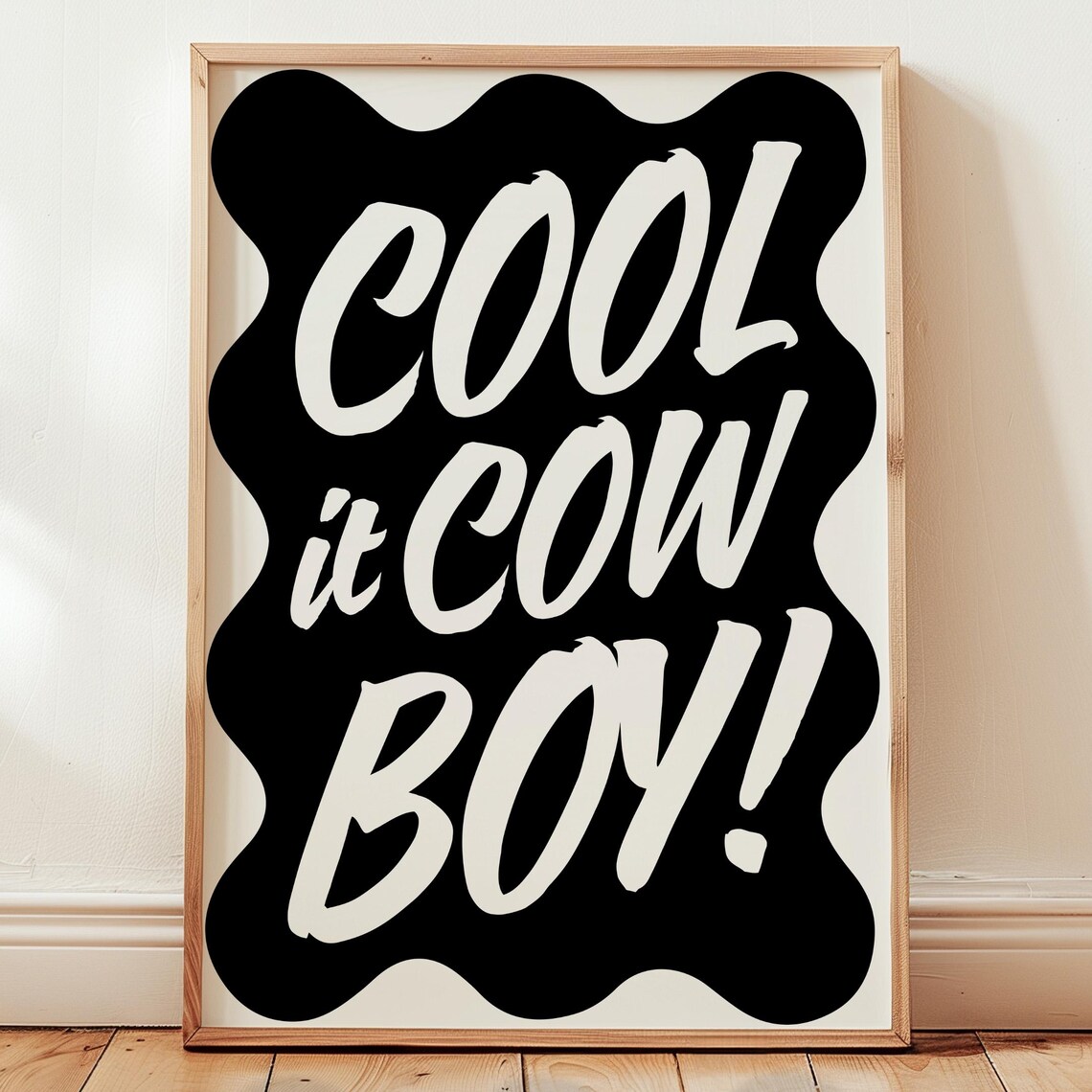 Cool It Cowboy Black Groovy Western Quote Typography Wall Art