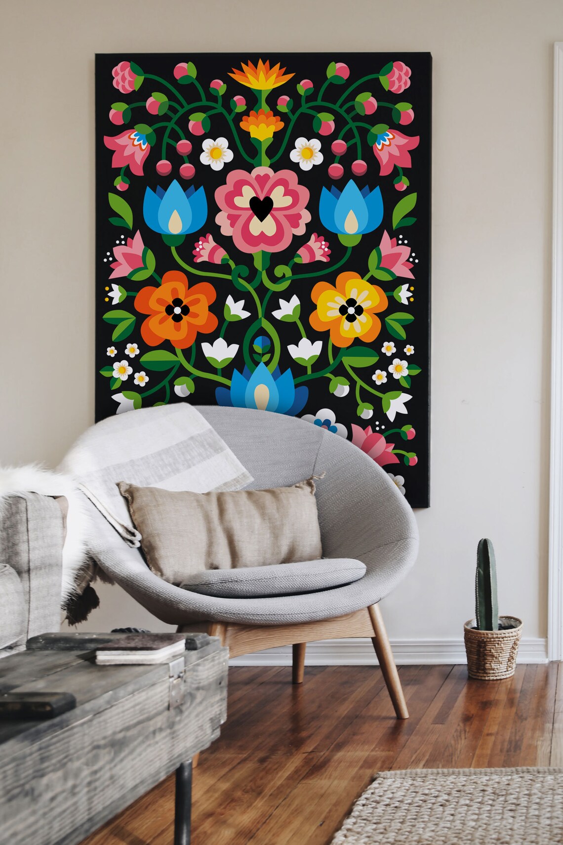 Mountain Flowers Art Print, Folk Motif Home Decor - Image 3
