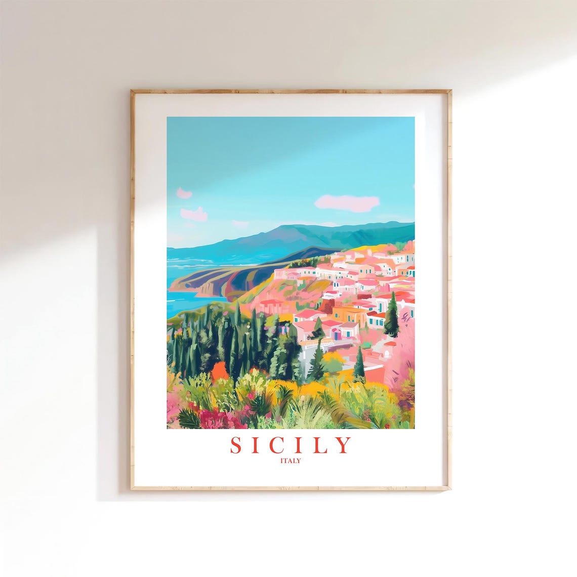 Sicily Italy Colorful Coastal Town Seaside Landscape Travel Poster