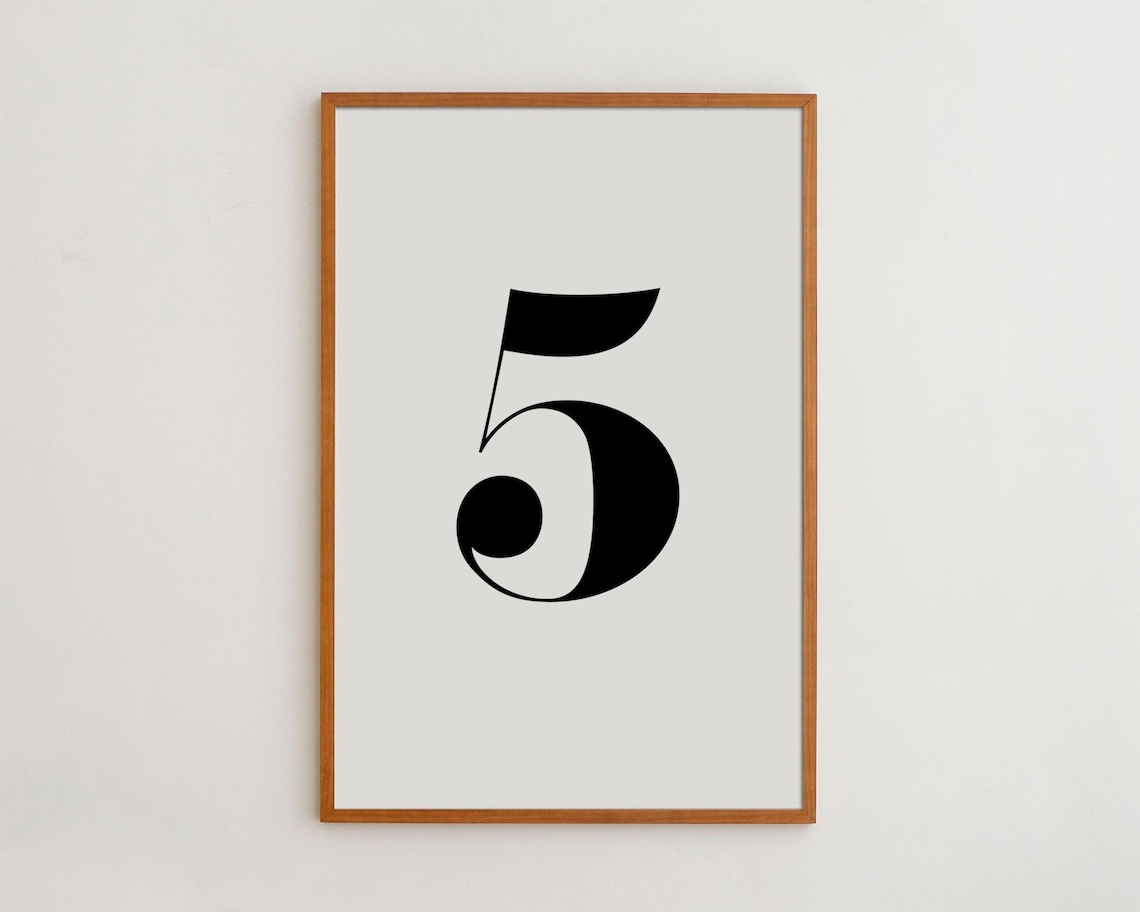Number Five Black And White Typography Art Print