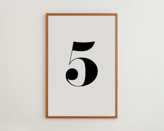 Number Five Black And White Typography Art Print