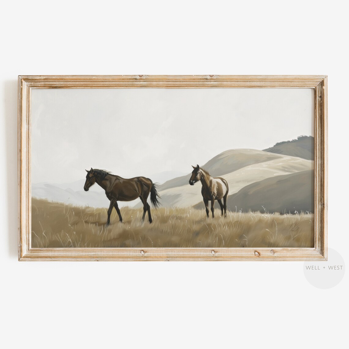 Wild Horses Golden Field Rolling Hills Vintage Farmhouse Art Poster