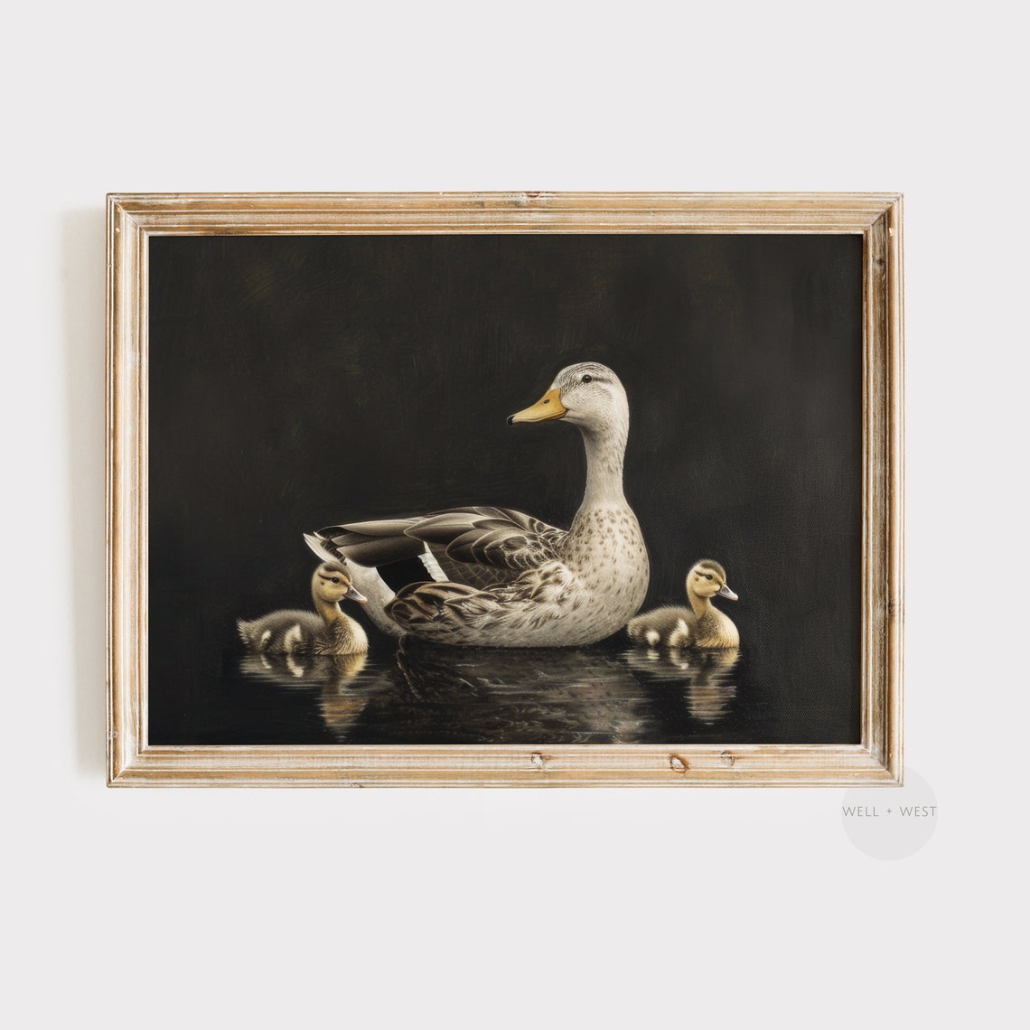 Duck Ducklings Dark Water Vintage Rustic Farmhouse Bird Art Poster
