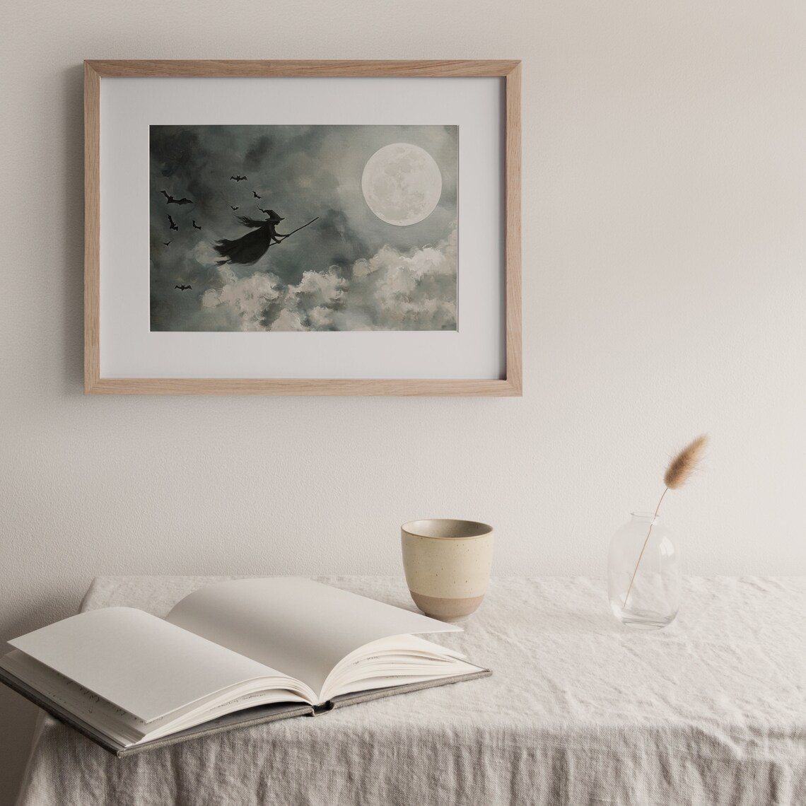 Witch on Broomstick Vintage Halloween Art Print - Image 2