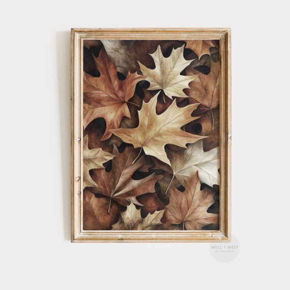 Vintage Fall Maple Leaves Close Up Rustic Autumn Botanical Wall Art