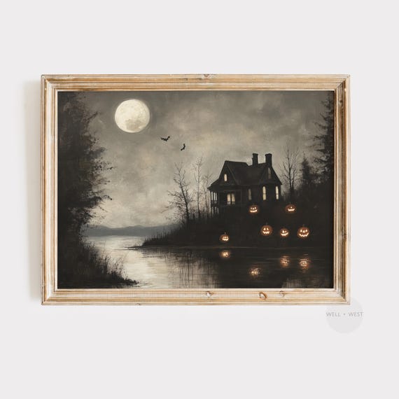 Halloween Haunted House Vintage Style Art Print