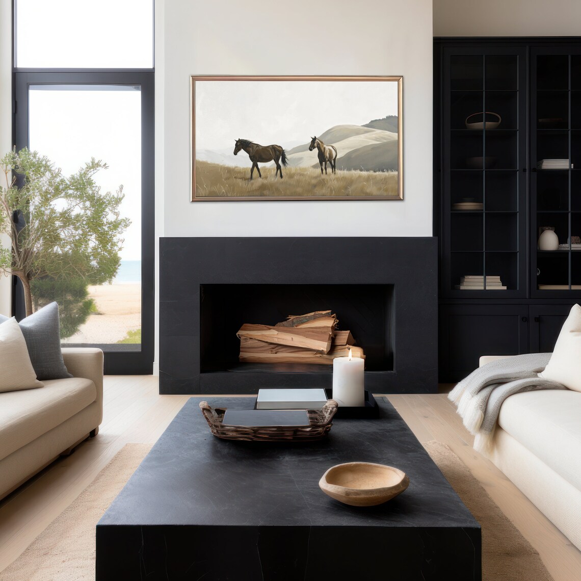 Wild Horses Golden Field Rolling Hills Vintage Farmhouse Art Poster - Image 3