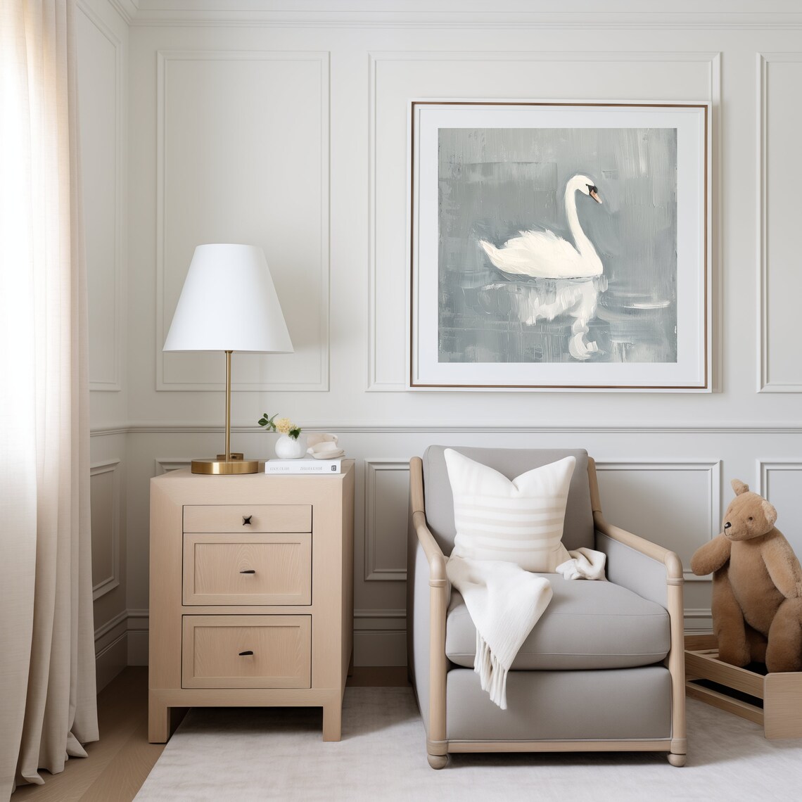 White Swan Vintage Oil Painting Art Print - Image 3