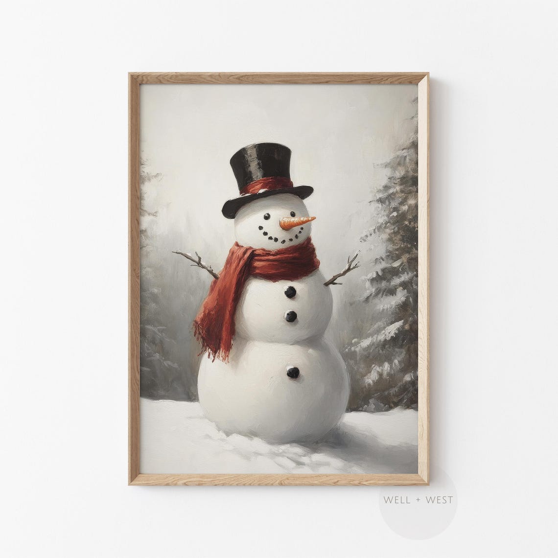 Vintage Snowman Red Scarf Top Hat Winter Cheerful Christmas Poster - Image 2
