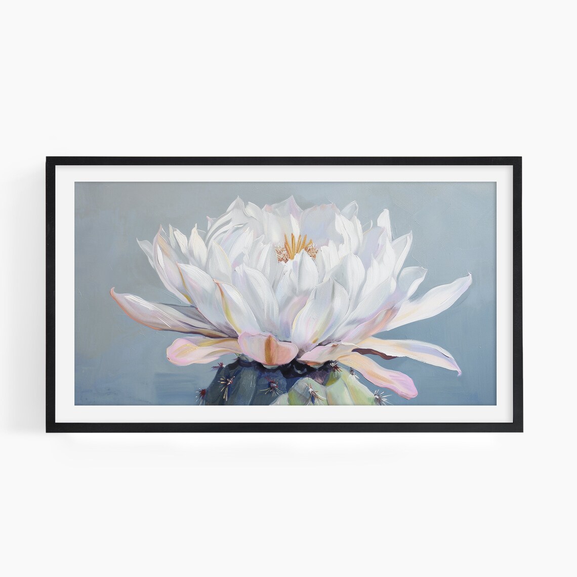 White Cactus Flower Bloom Blue Botanical Desert Vintage Art Poster - Image 2
