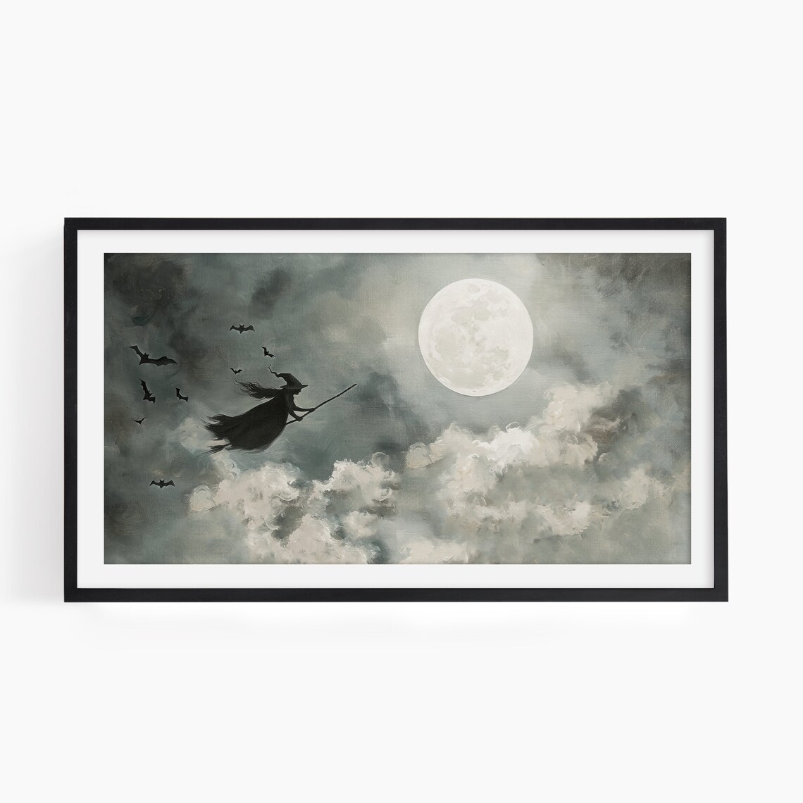 Halloween Vintage Witch on Broomstick Art Print - Image 3