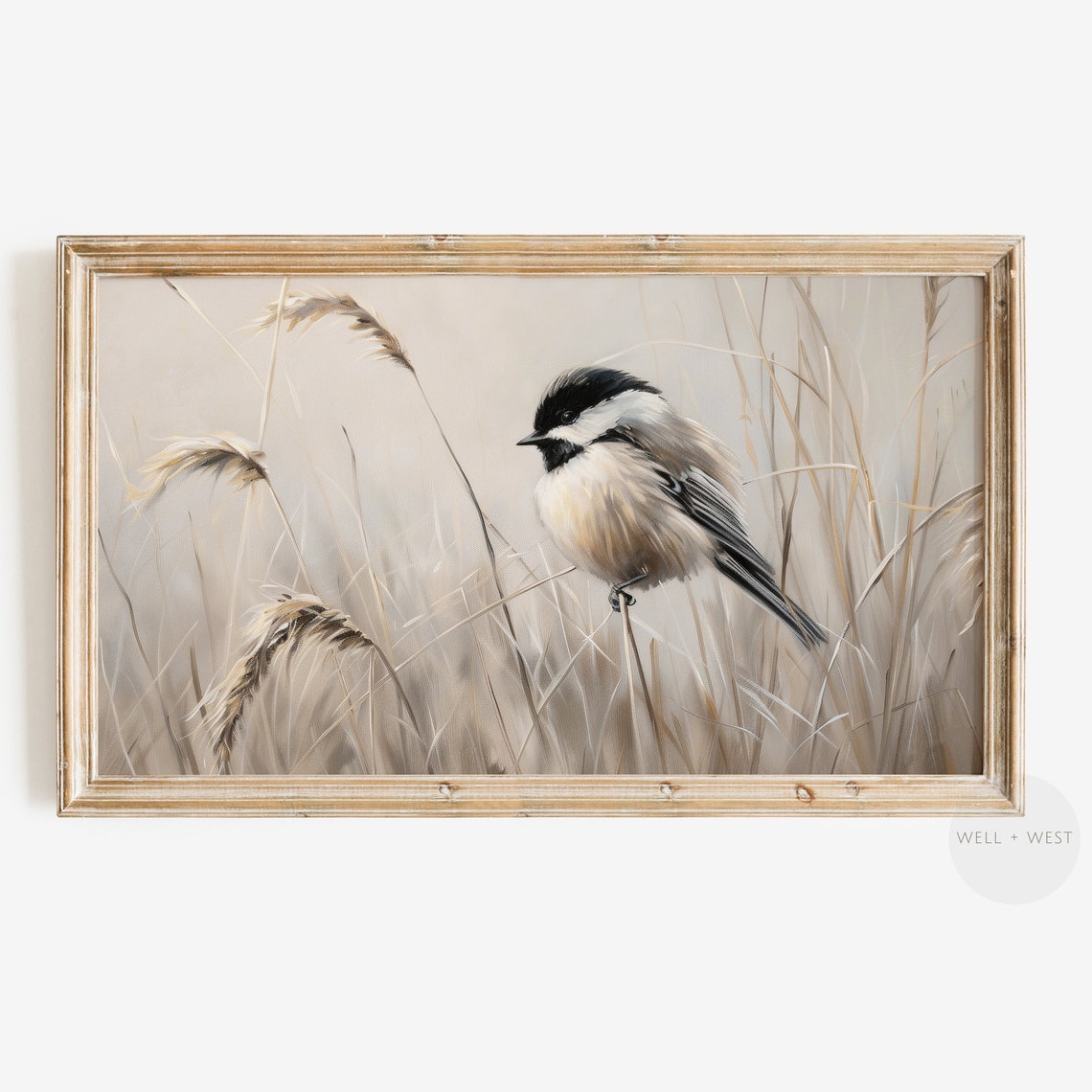 Chickadee Bird Wheat Field Vintage Rustic Farmhouse Bird Art Poster