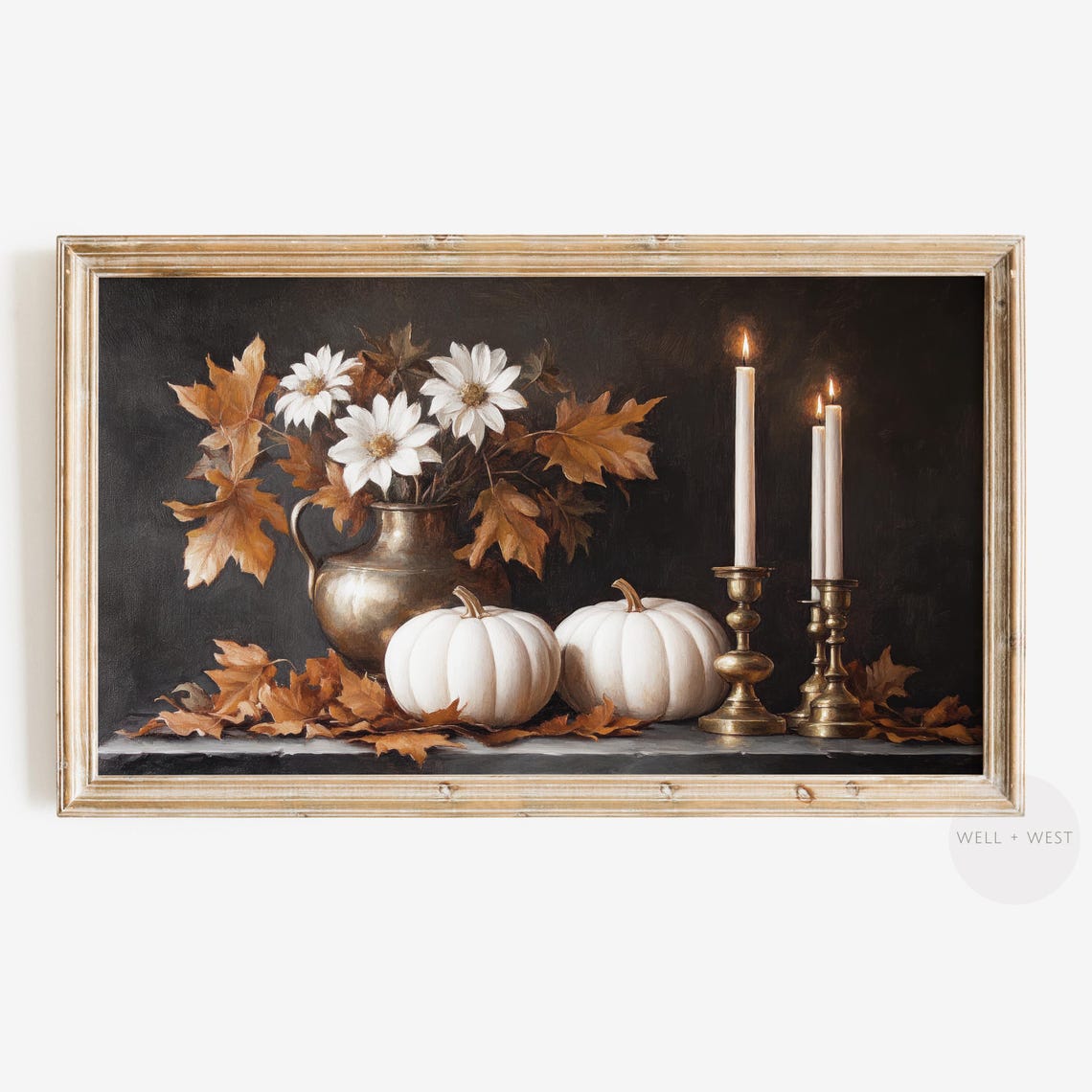 Moody White Pumpkin Still Life Candles Autumn Thanksgiving Poster