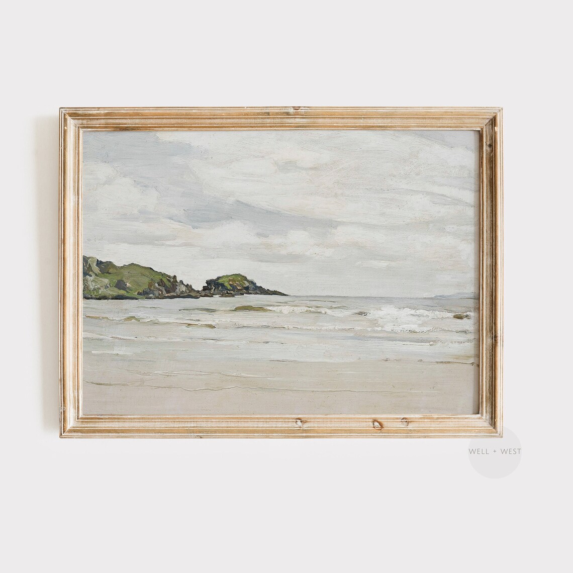 Coastal Shore Painting, Soft Muted Landscape
