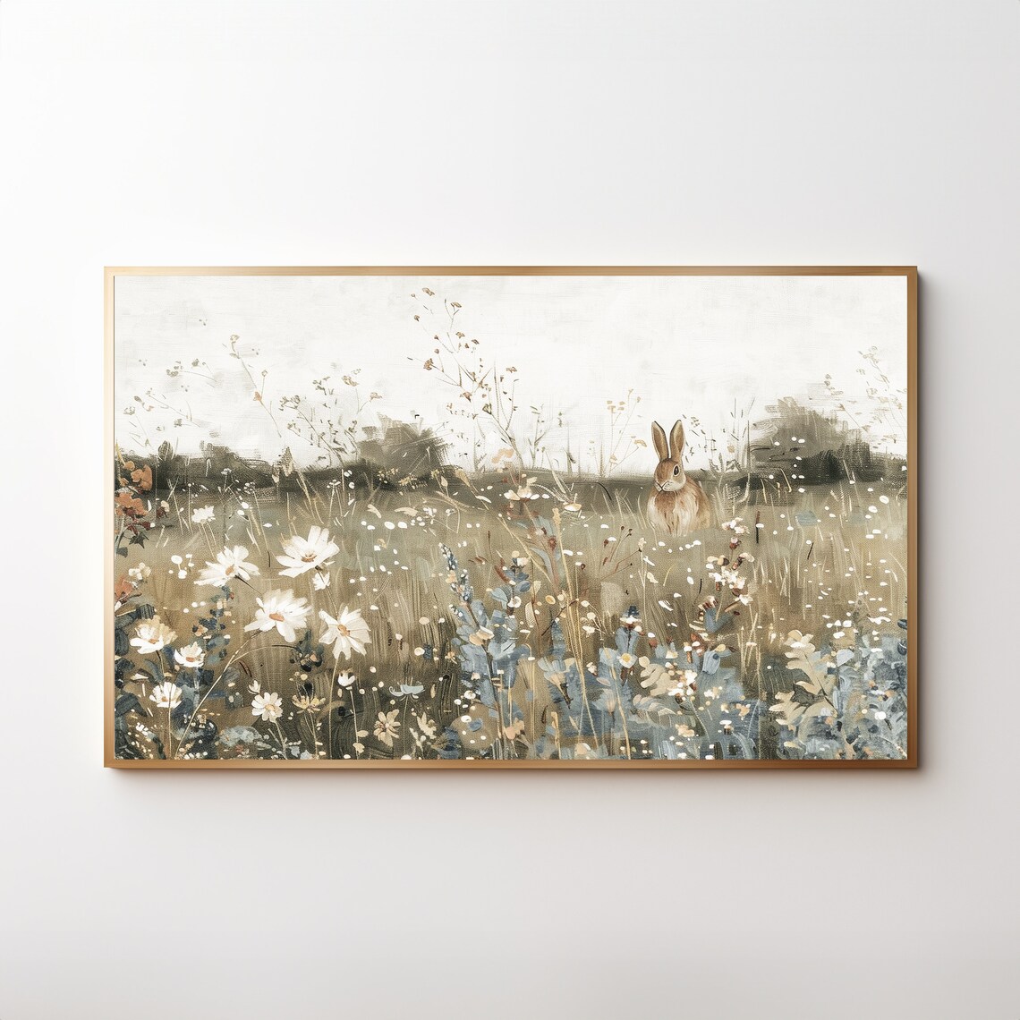Rabbit Frame TV Art Vintage Style Wildflower Field Poster - Image 2