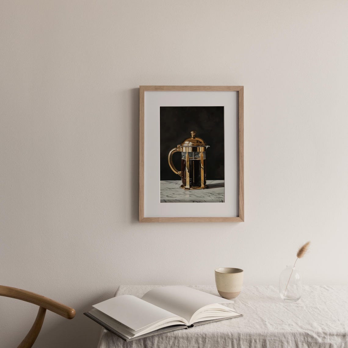 Moody Brass French Press Coffee Dark Kitchen Vintage Coffee Bar Print - Image 2