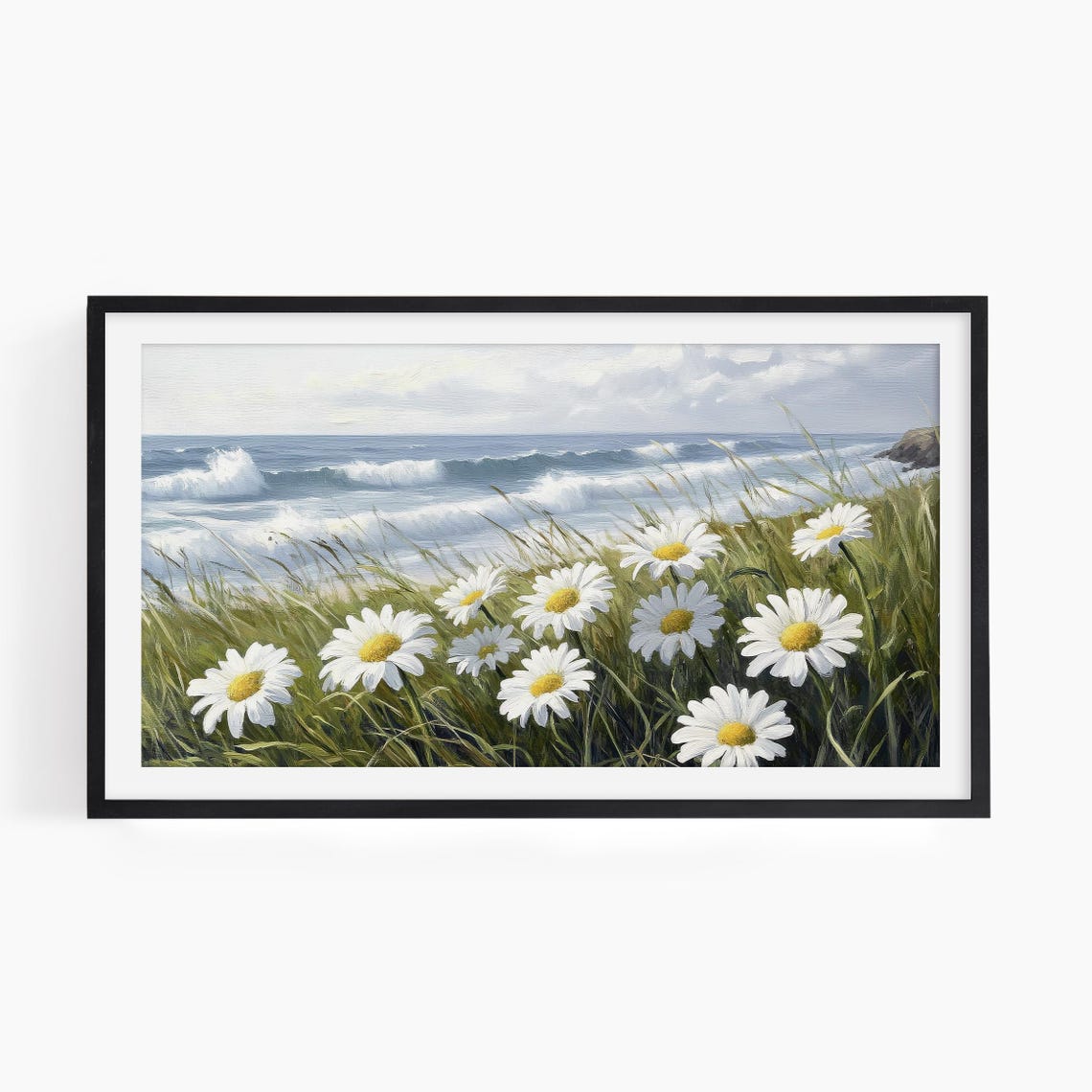 Coastal Daisies Beach Ocean Waves Summer Wildflower Seaside Wall Art - Image 2