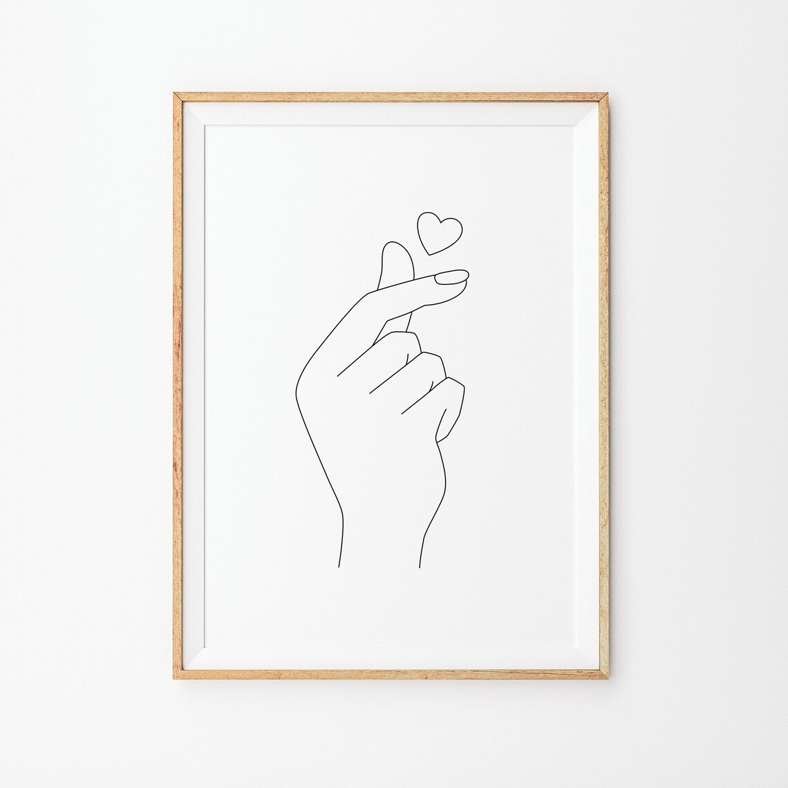 Korean Finger Heart Art Print Line Art Poster Line Art Minimal Finger Heart Art Poster Black White Art Line Prints Sketch