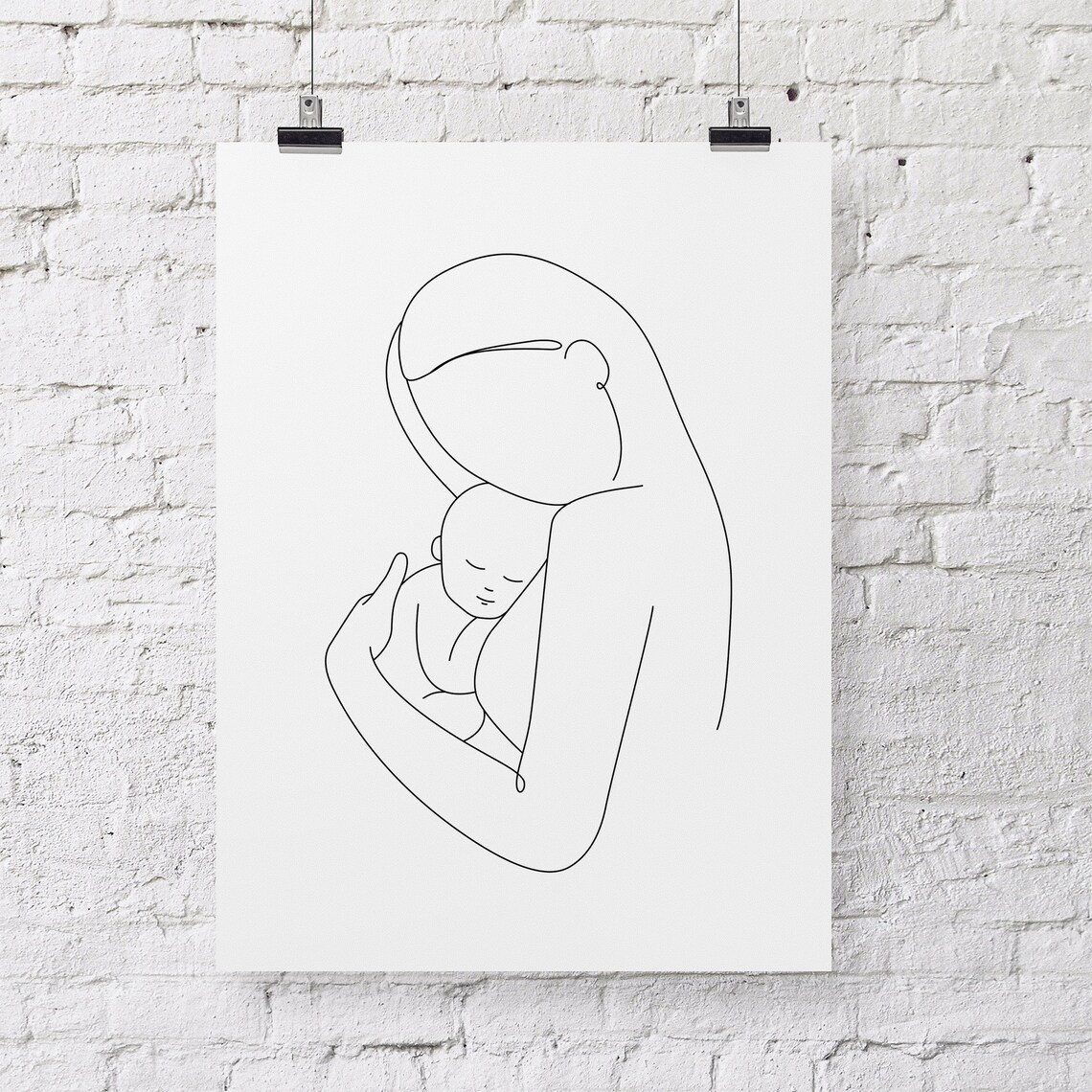 Mother Holding A Baby Print Mother And Baby Wall Line Art Nursery Line Art Mother And Child Line Drawing Mothers Day Gift - Image 2