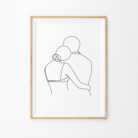 Couple Line Art Print Line Art Poster Line Art Wall Drawing Black White Art Line Print Line Drawing Abstract Love