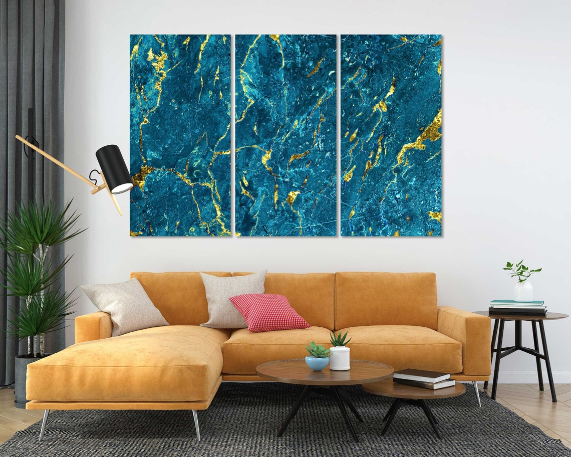 Blue Gold Marble Abstract Elegant Modern Living Room Wall Decor Poster - Image 5