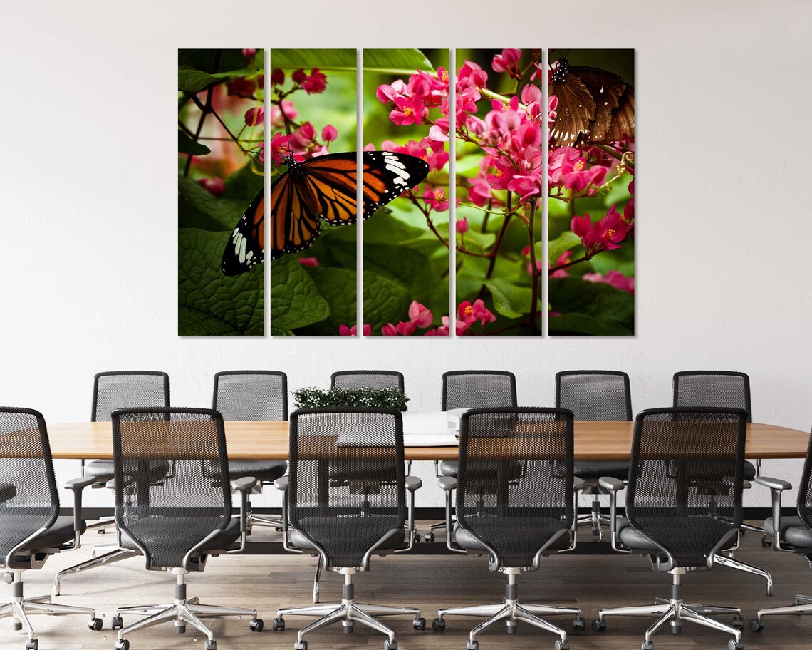 Monarch Butterfly On Pink Flowers Garden Close Up Nature Wall Art - Image 4