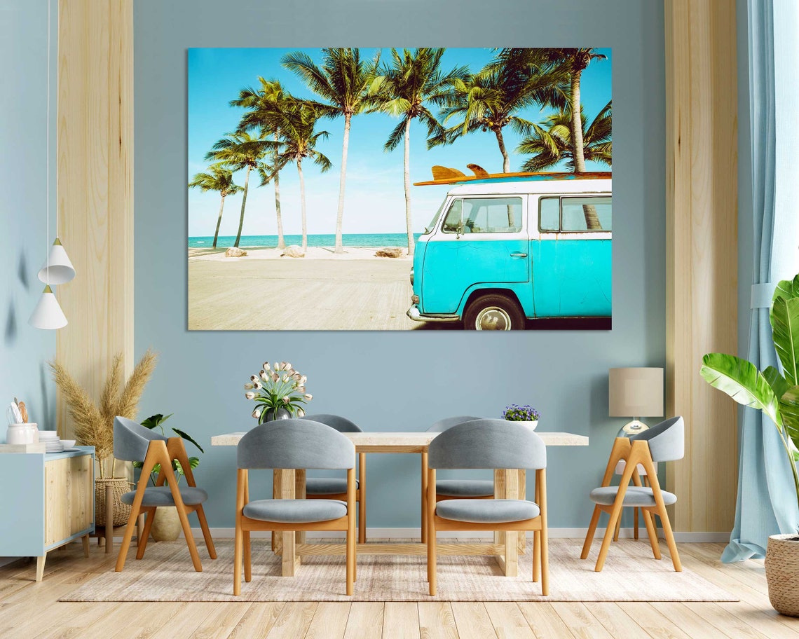 Vintage VW Camper Van Beach Palm Trees Surfboard Retro Trip Poster - Image 8