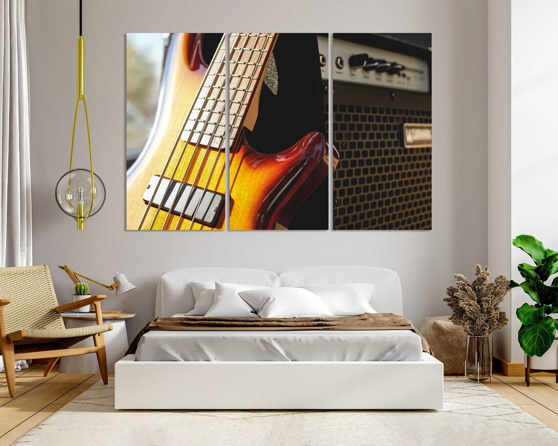 Sunburst Electric Bass Guitar Close Up Amplifier Music Room Poster - Image 8