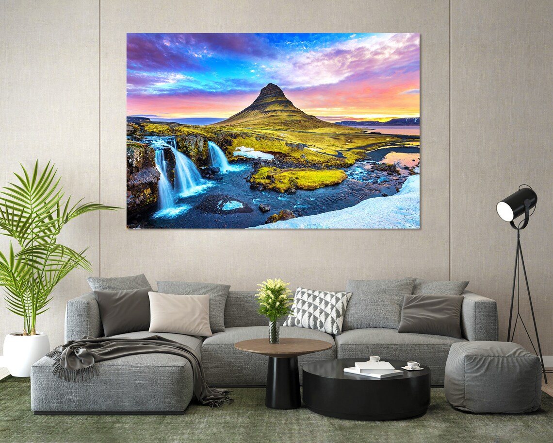 Iceland Kirkjufell Mountain Sunrise with Waterfall Colorful Sky Poster - Image 7