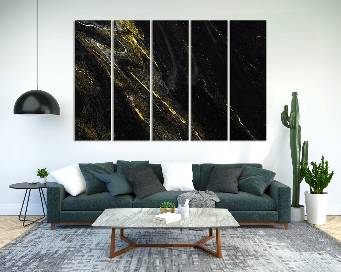 Black Gold Marble Swirl Luxury Abstract Dark Background Wall Poster - Image 2
