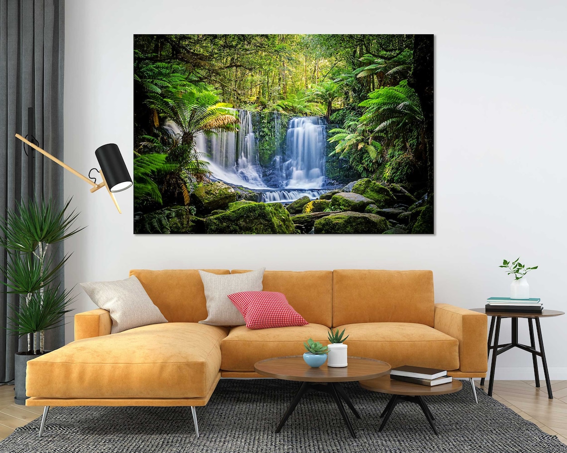 Tasmanian Rainforest Horseshoe Curtain Waterfall Moss Rocks Poster - Image 5