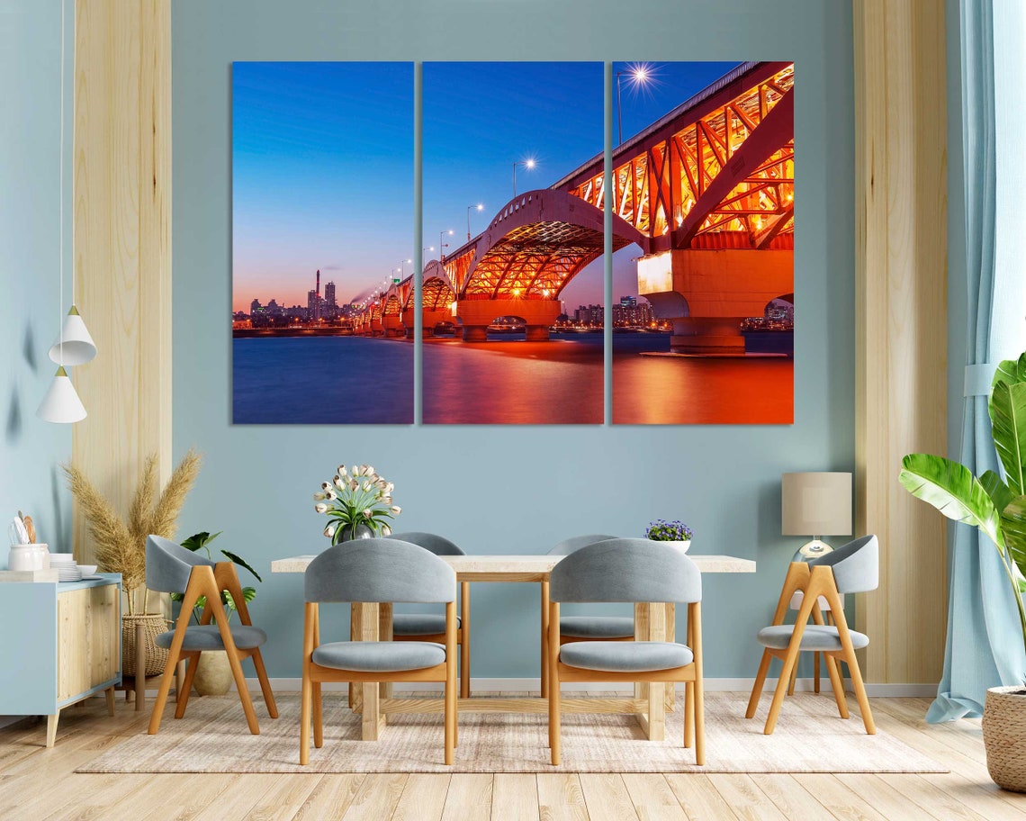 Seoul Cityscape At Twilight Print Picture On Seongsan Bridge In Seoul Wall Art South Korea Art For Home Decor Seoul Skyline Art - Image 3