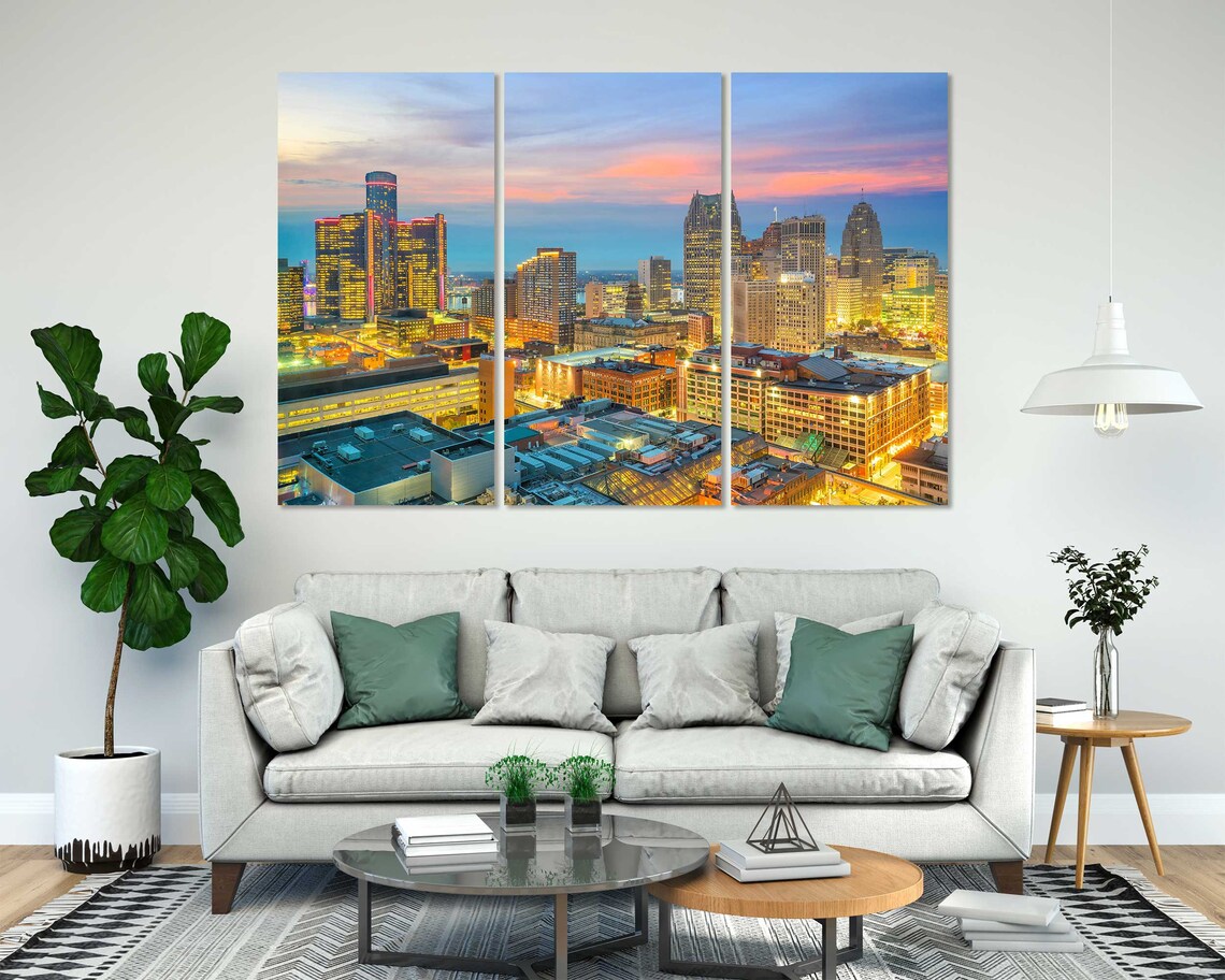 Downtown Detroit Skyline Dusk Riverfront City Lights Travel Poster - Image 7