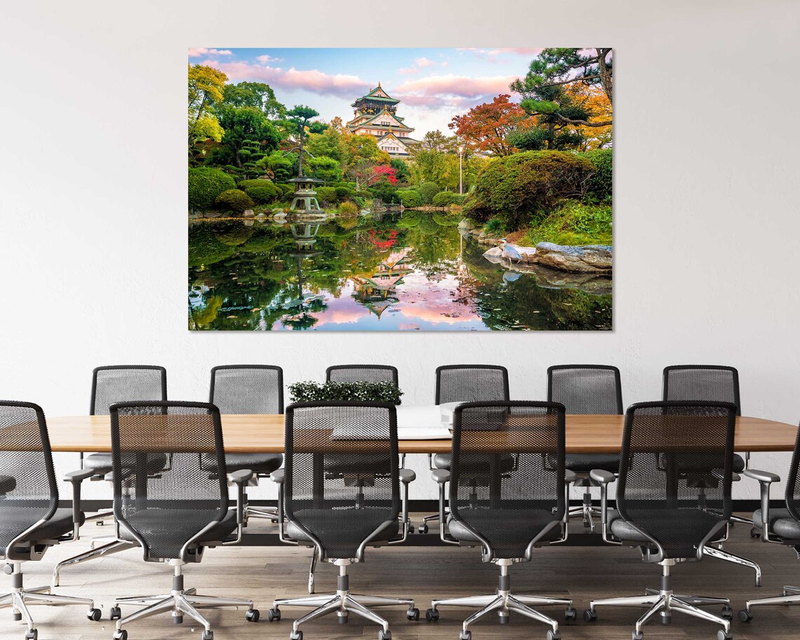 Osaka Castle Japan Autumn Garden Pond Reflection Travel Poster - Image 4