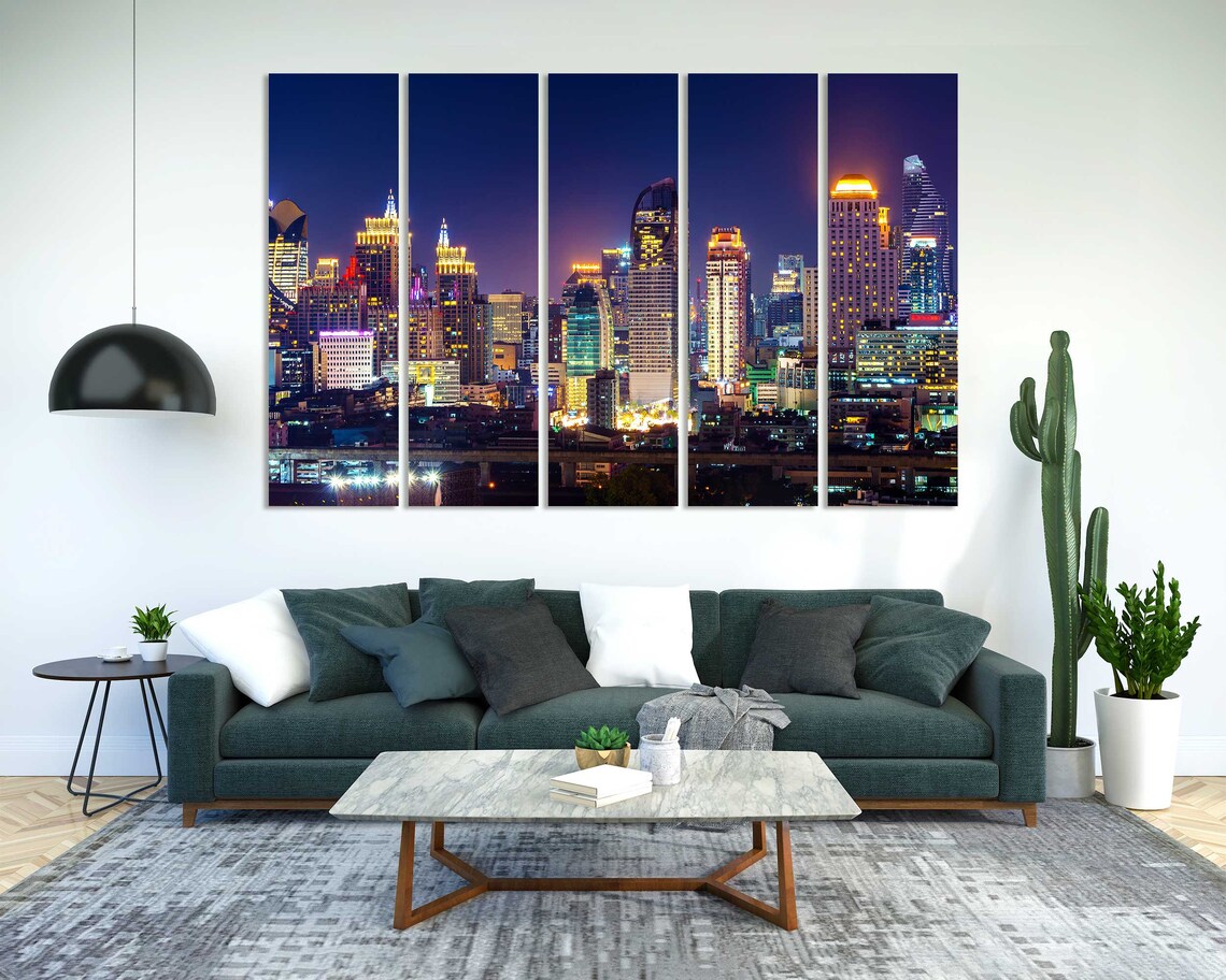 Bangkok Thailand Skyline Night Golden Tower Lights Cityscape Poster - Image 2