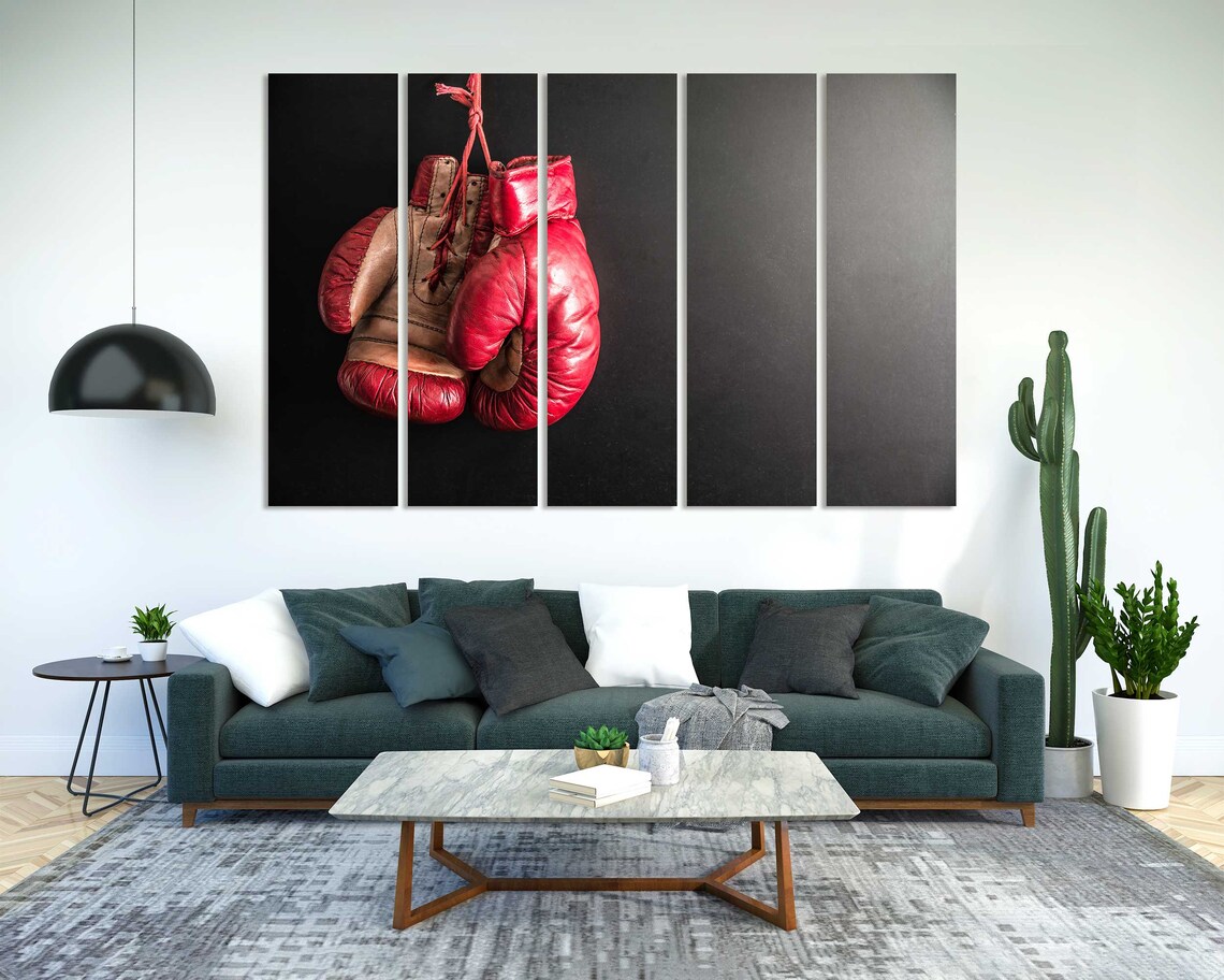 Red Boxing Gloves Hanging Black Background Sports Fighter Wall Decor Poster - Image 2