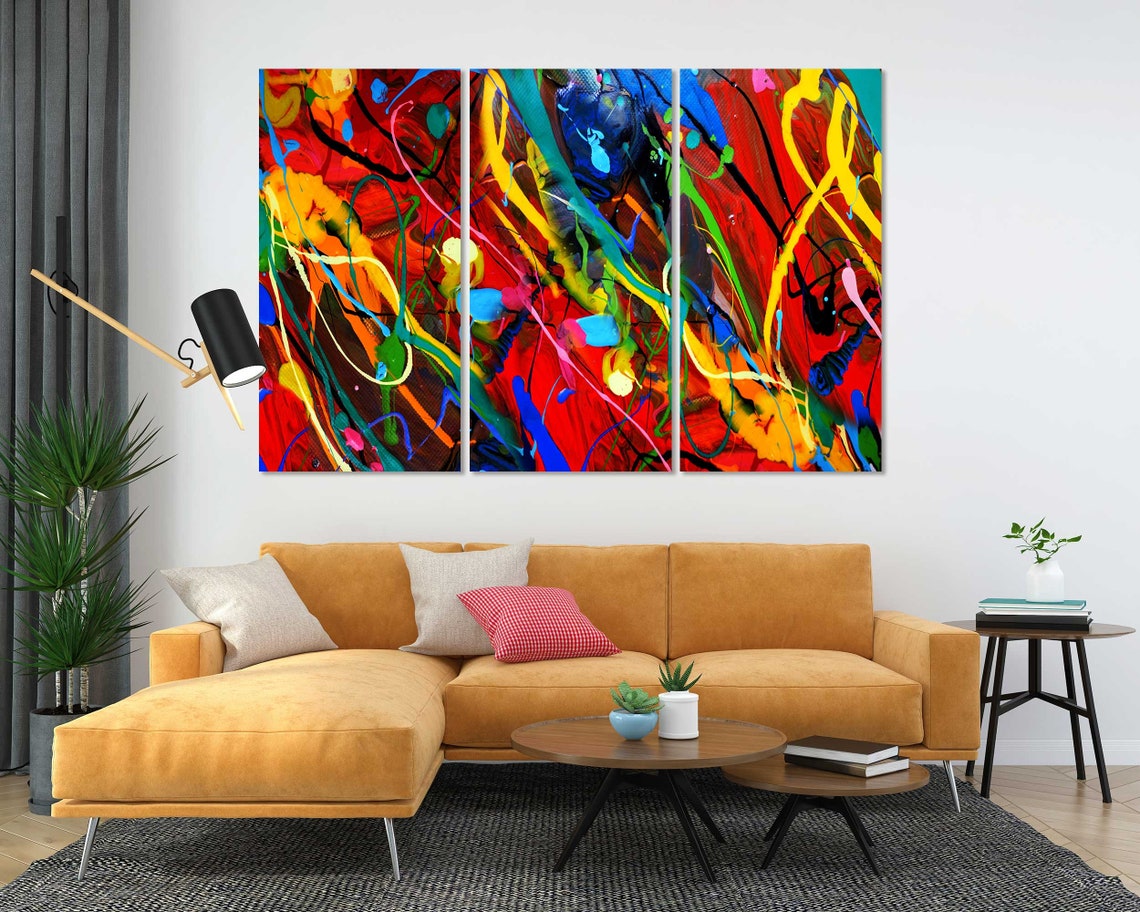 Colorful Abstract Acrylic Paint Splatter Red Blue Modern Art Poster - Image 4