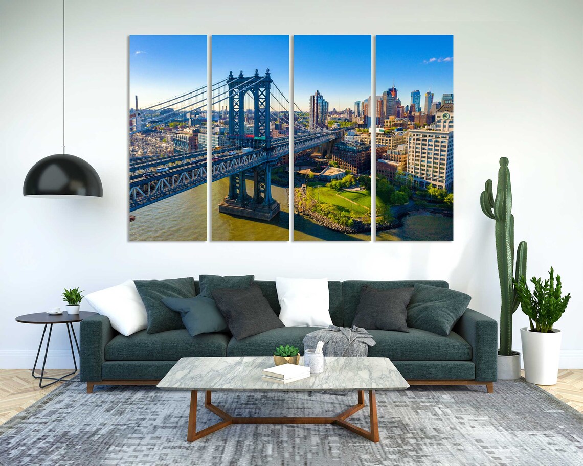 Manhattan Bridge New York City Aerial Skyline East River View Poster - Image 2