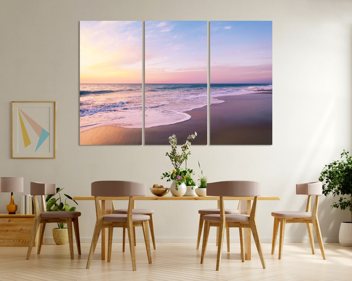 Pastel Beach Sunset Waves Gentle Shore Serene Coastal Travel Poster - Image 8