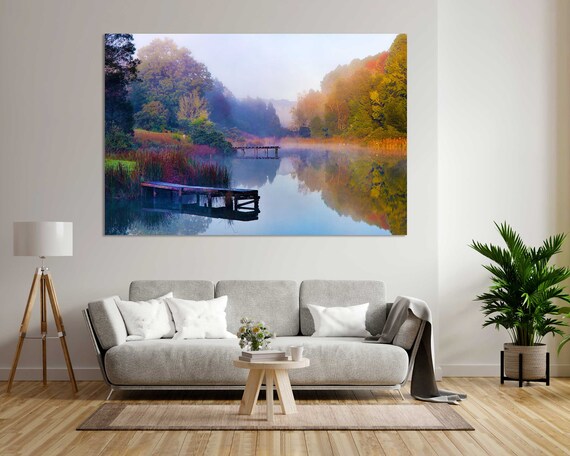 Morning Landscape Painting Art For Home Decor Colorful Nature On Forest Lake Picture Print Nature Artwork Forest Large Wall Art