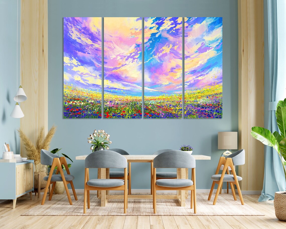 Colorful Abstract Wildflower Field Meadow Painting Vibrant Sky Print - Image 3