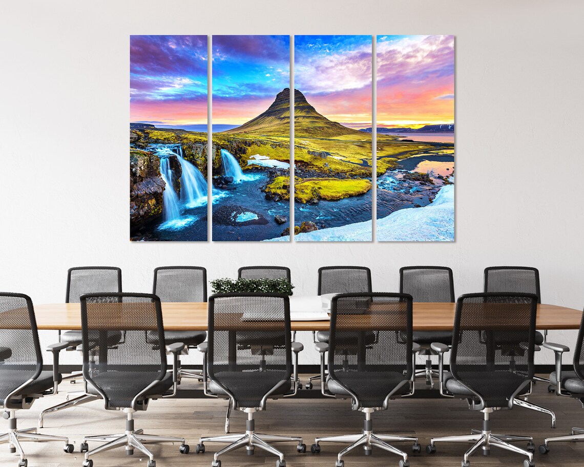 Iceland Kirkjufell Mountain Sunrise with Waterfall Colorful Sky Poster - Image 4