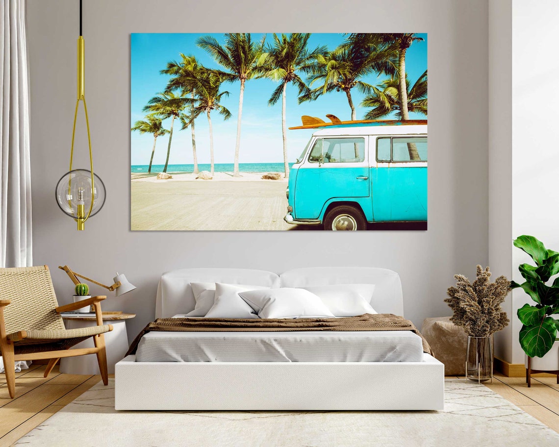 Vintage VW Camper Van Beach Palm Trees Surfboard Retro Trip Poster - Image 5