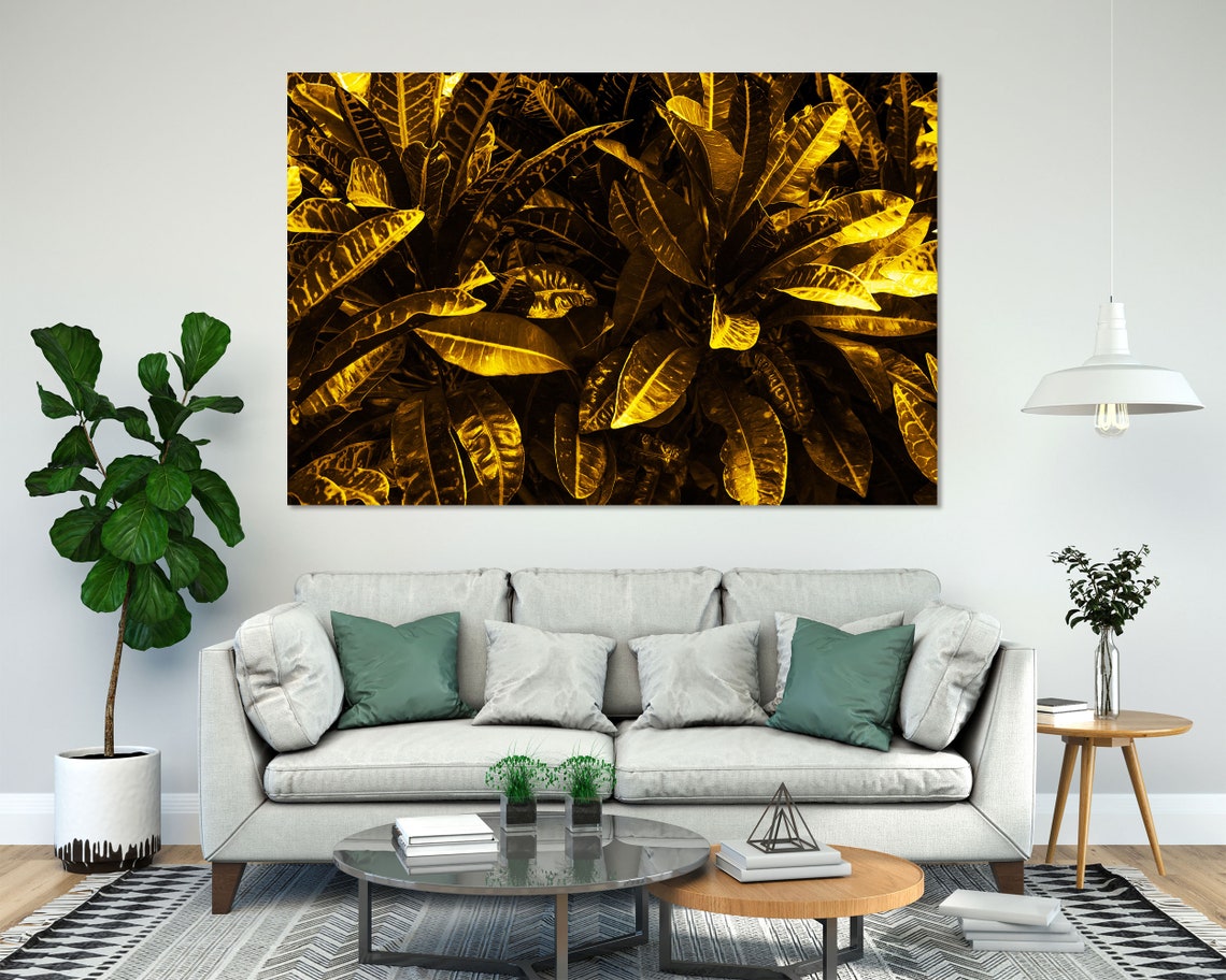 Golden Yellow Tropical Tree Leaves Closeup Botanical Wall Art - Image 8