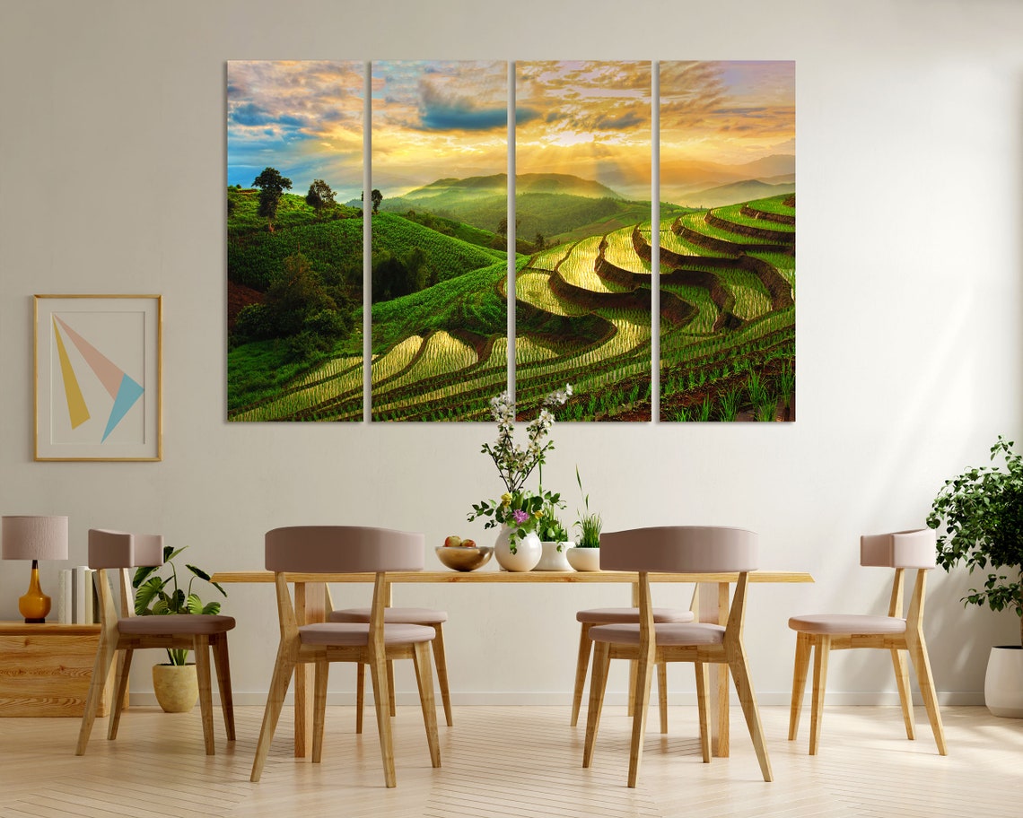 Terraced Rice Fields Sunset Misty Green Hills Golden Light Poster - Image 6