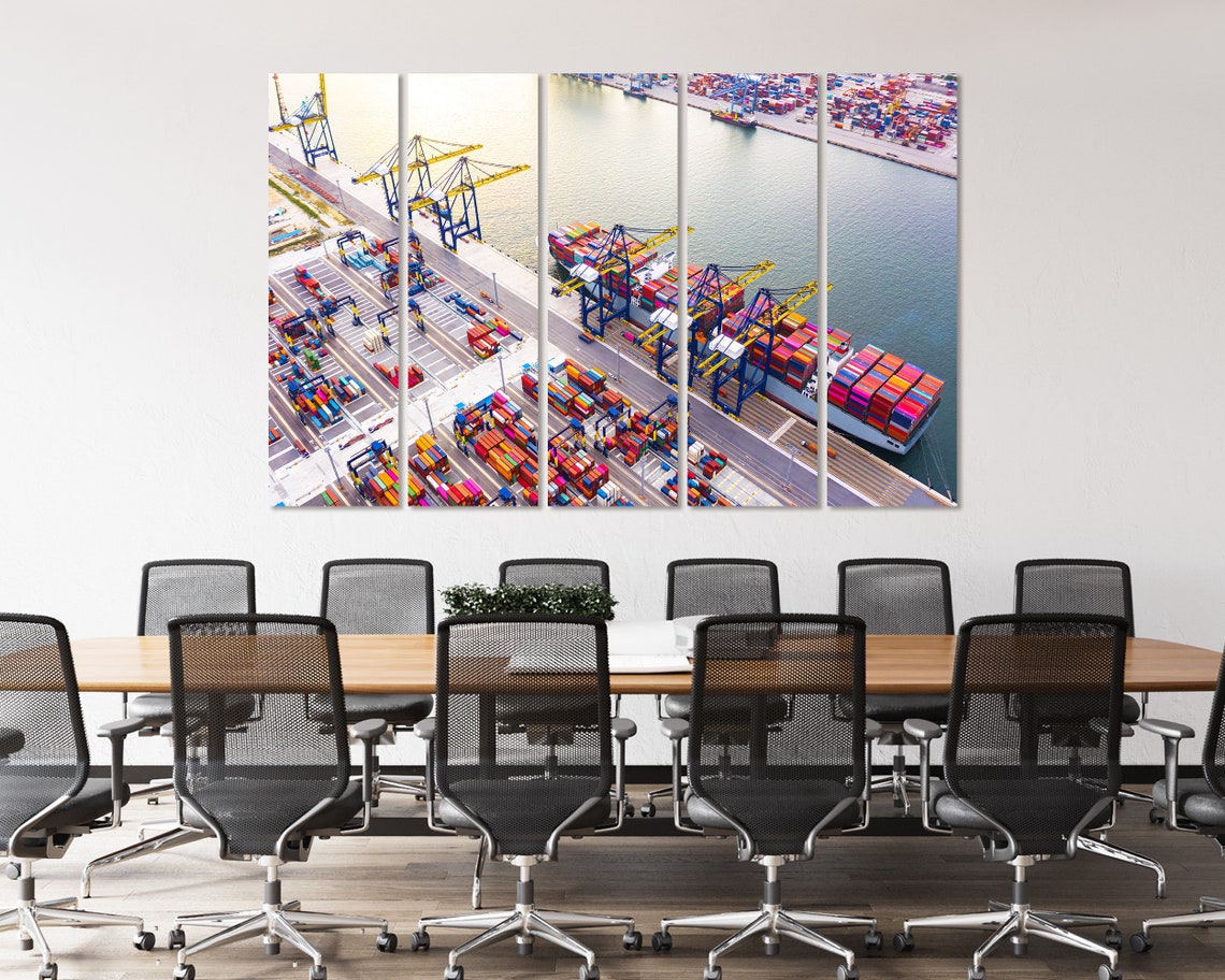 Aerial Container Port Cranes Cargo Ship Five Panel Logistics Poster - Image 4
