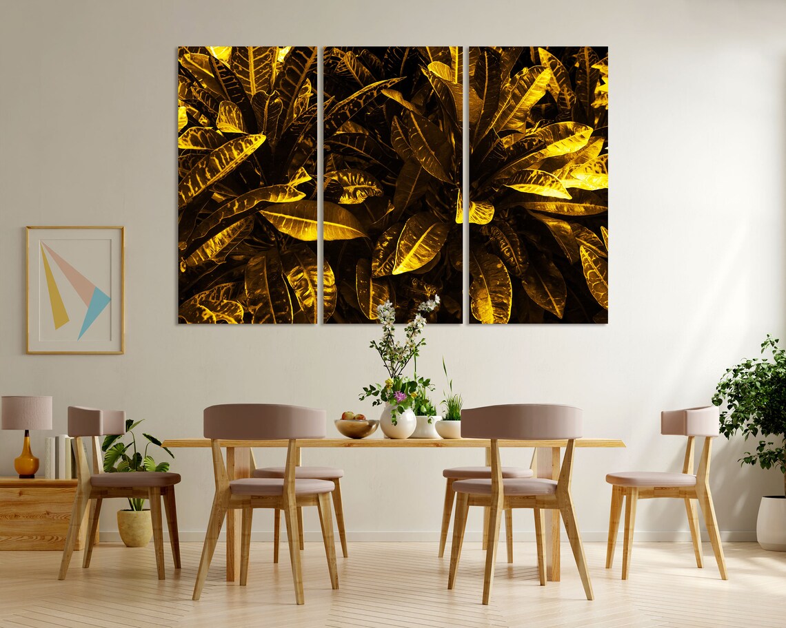 Golden Yellow Tropical Tree Leaves Closeup Botanical Wall Art - Image 5